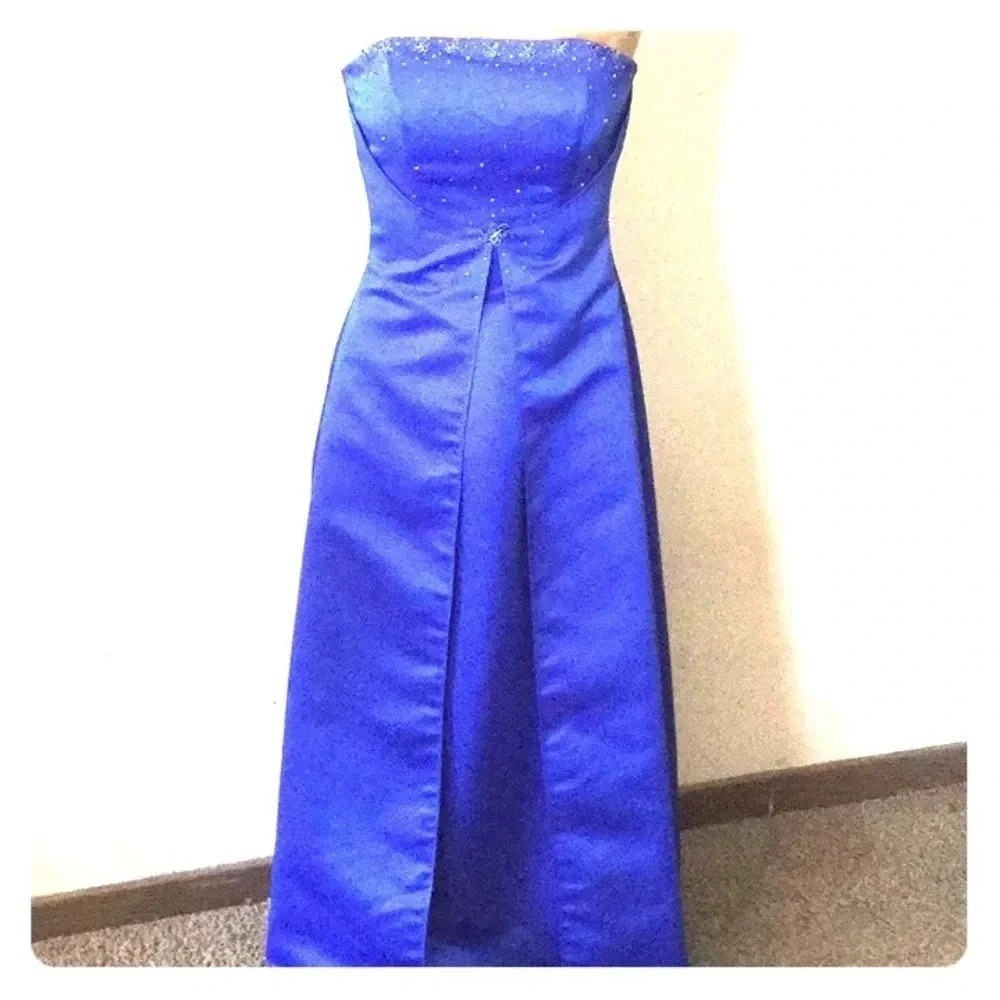 Edenβ Maids Women's 6 Royal Blue Strapless Beaded Formal Gown Bridesmaid Dress